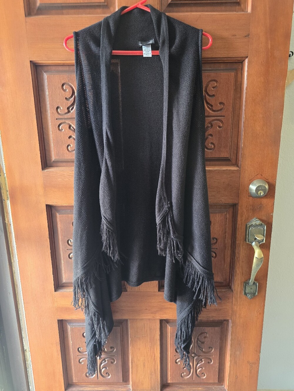 RXB Black Fringe Open-Front Shawl Knit Cardigan Sweater Vest